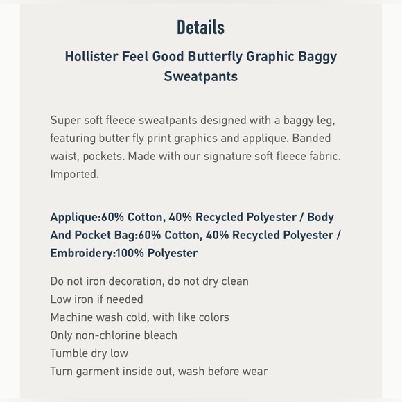 Hollister Feel Good Butterfly Graphic Baggy Sweatpants Grey Blue NWT Small long - Picture 4 of 10